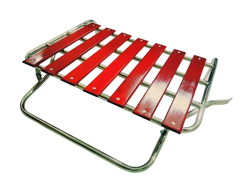 Chrome deck-lid rack with red slats isolated at the opposite angle