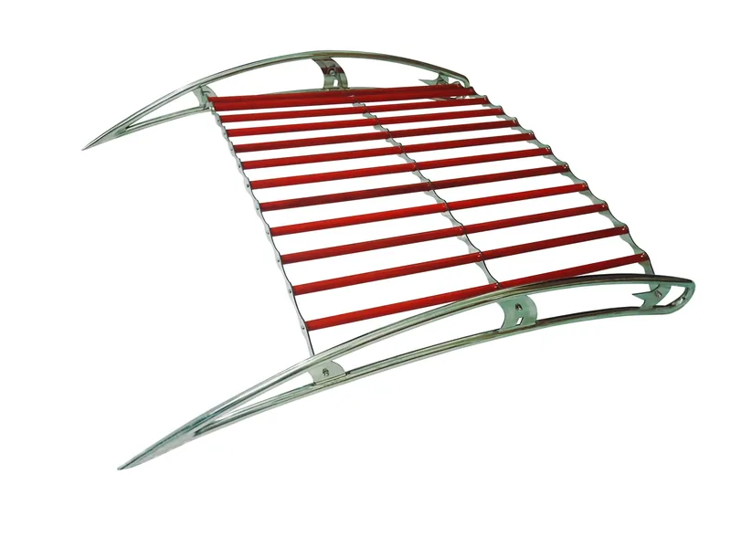 Complete chrome roof rack with red slats isolated on white