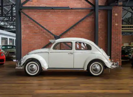 White VW Beetle side profile build with Eastern Automotive rack inspiration